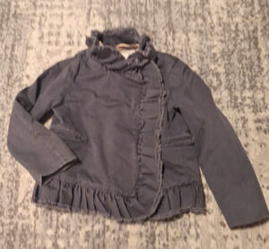 Adorable J.Crew Girl's 100% Cotton Lightweight Ruffle Grey Jacket Size 4/5
